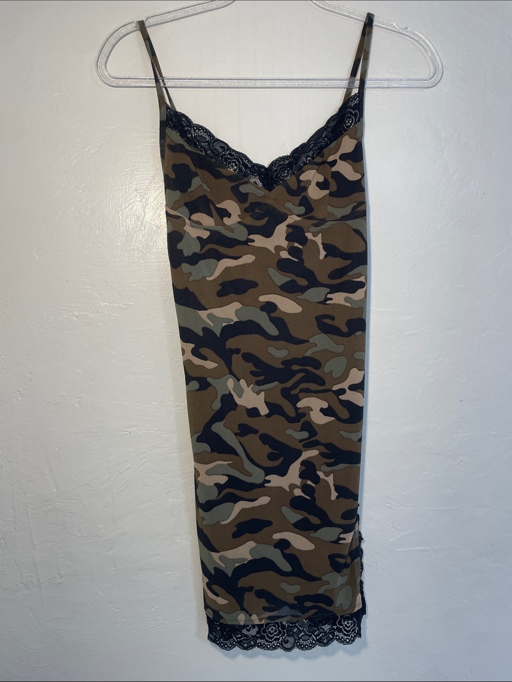 Olivaceous Camo Lace-Trim Mini Dress